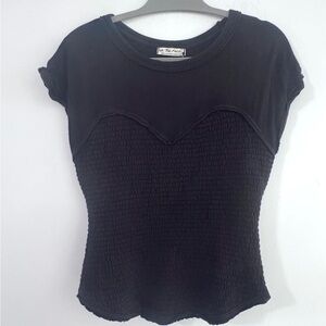 NWT We The Free Black Textured Short Sleeve Top